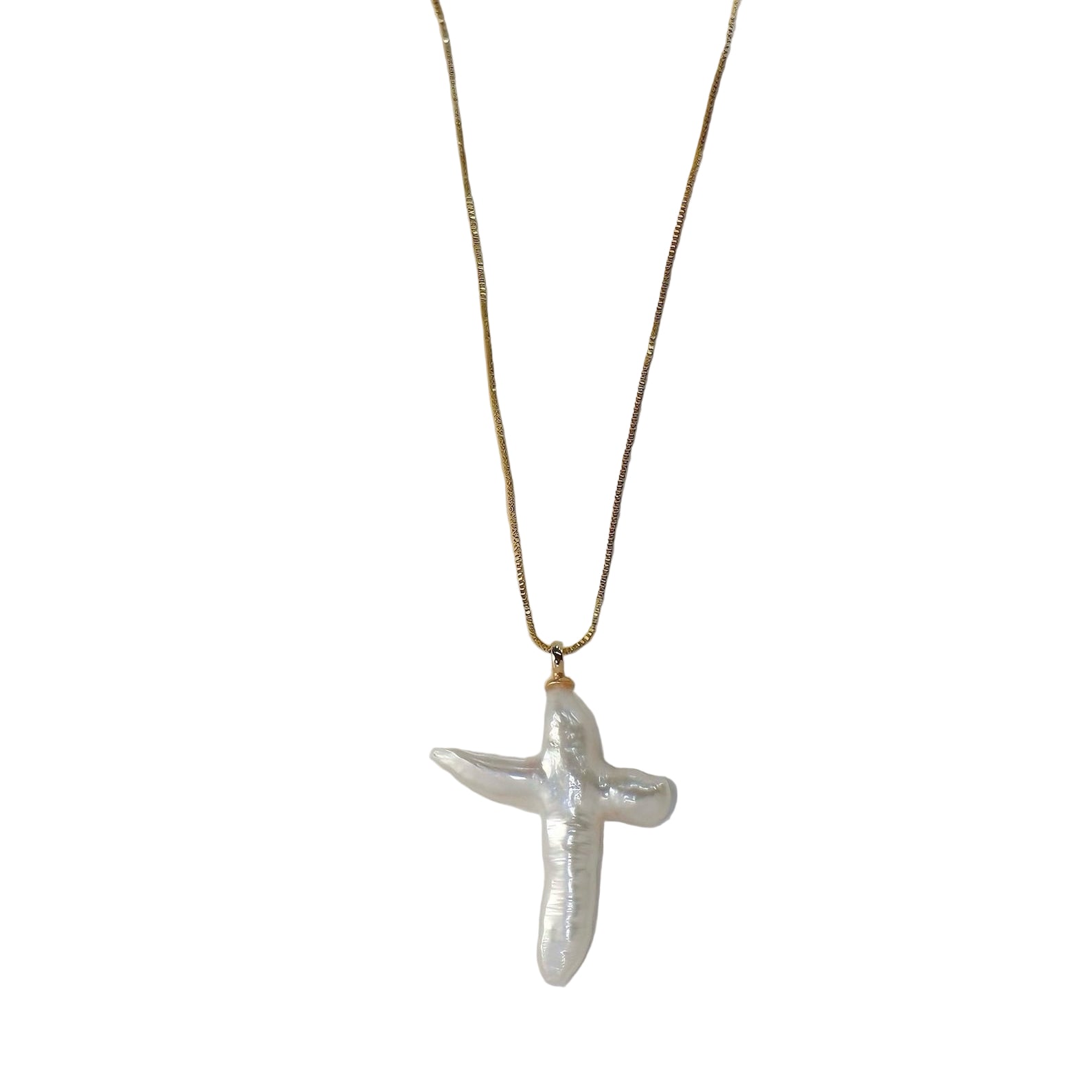 Zaya Collective: Lita Cross Baroque Pearl Gold Necklace