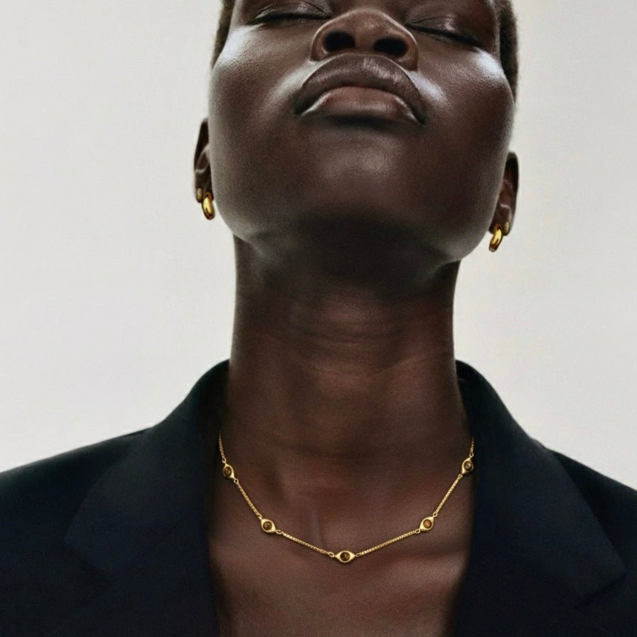 ZAYA COLLECTIVE - Solena Tigers Eye Necklace, Gold Choker 