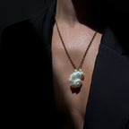 Kalia Shell Necklace – 18k gold-plated chain with hand-carved shell pendant and freshwater pearl accents, coastal luxe jewellery piece