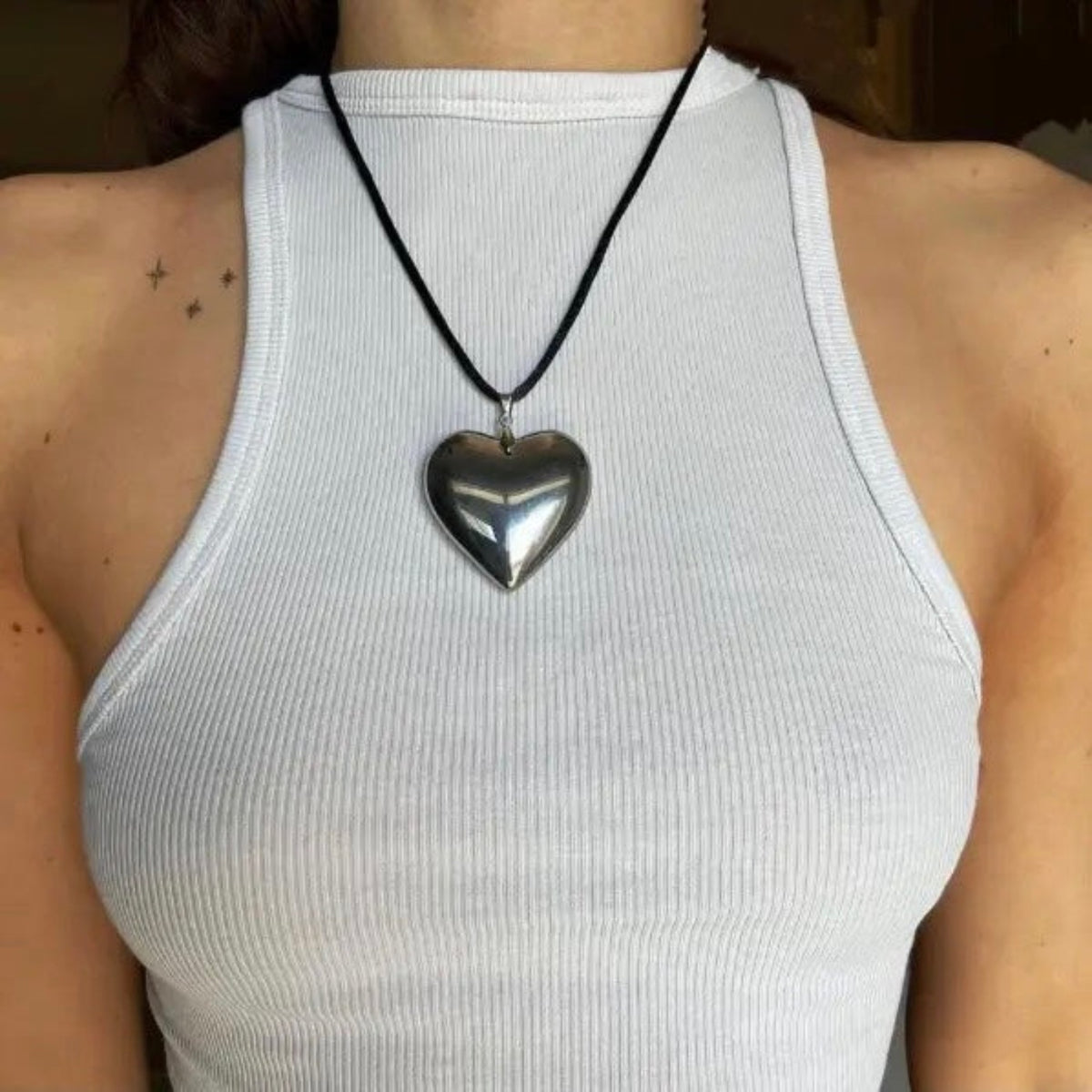 Zaya Collective silver large heart rope necklace y2k
