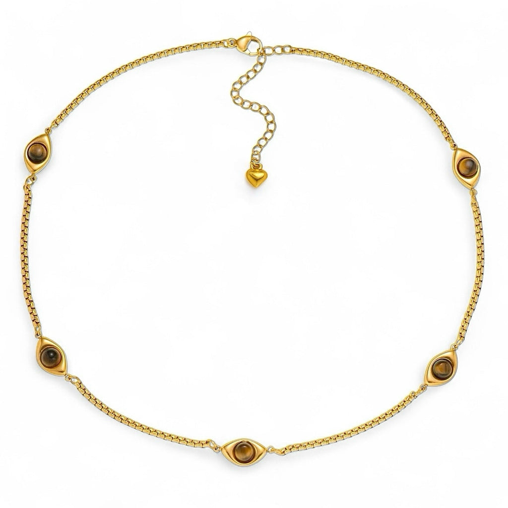 ZAYA COLLECTIVE - Solena Tigers Eye Necklace, Gold Choker 