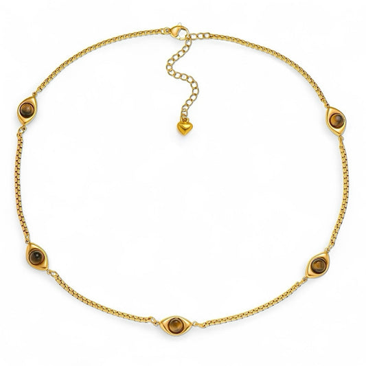 ZAYA COLLECTIVE - Solena Tigers Eye Necklace, Gold Choker 