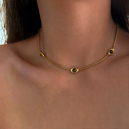 ZAYA COLLECTIVE - Solena Tigers Eye Necklace, Gold Choker 