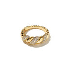 Kira Stone Ring – 18k gold plated twisted rope band with pavé-set stones, modern statement ring.
