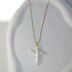 Zaya Collective: Lita Cross Baroque Pearl Gold Necklace 