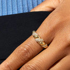 Kira Stone Ring – 18k gold plated twisted rope band with pavé-set stones, modern statement ring.