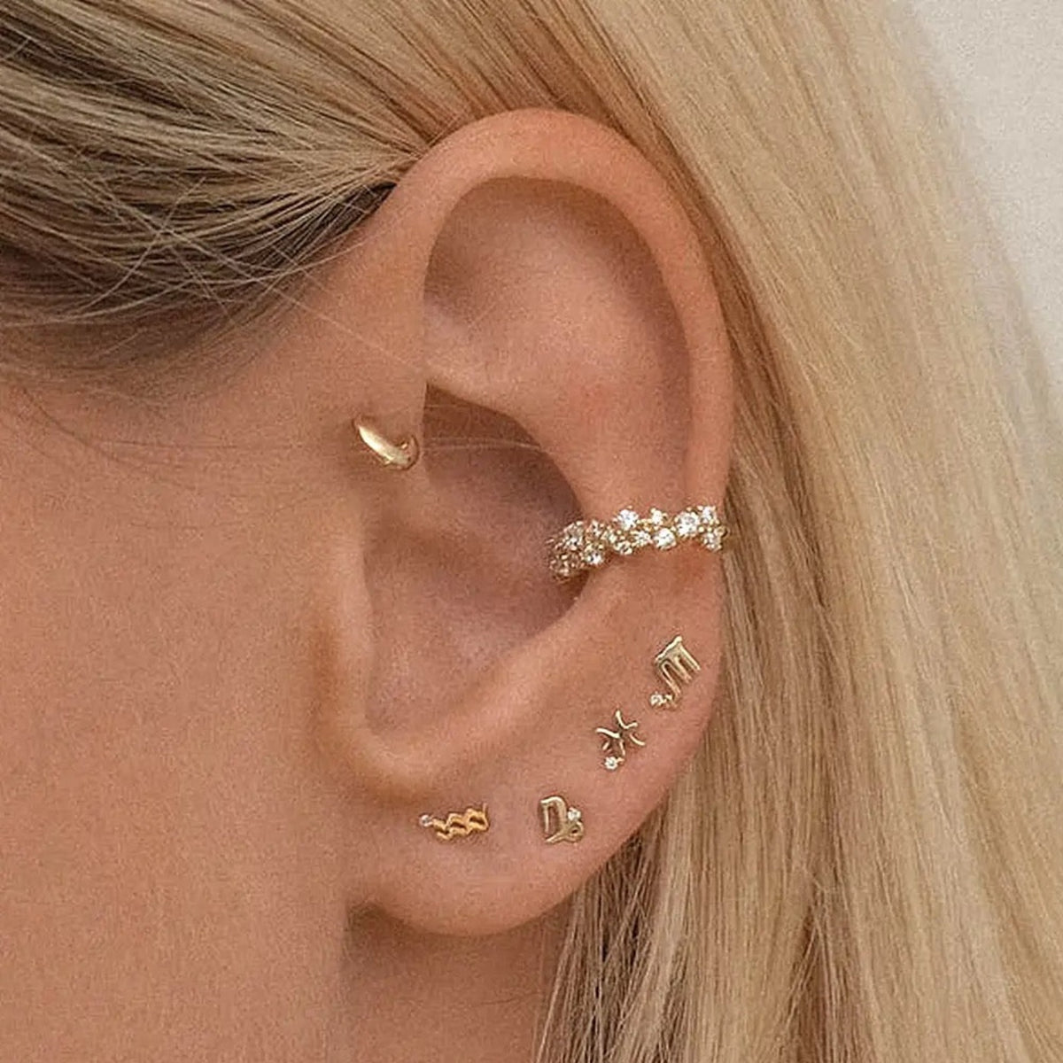 Astral birthstone starsign fine mini earrings 18k gold Zaya Collective