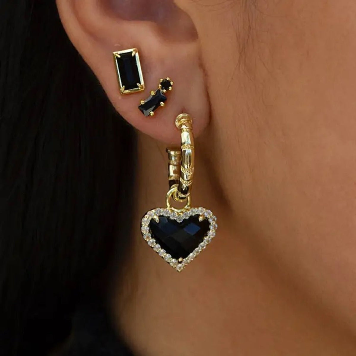 black heart 18k gold plated earrings may-i reliquia fandh frankly my dear